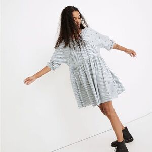 Madewell Striped V-Neck Tiered Mini Dress M
